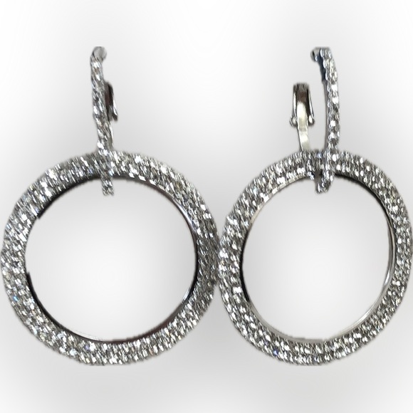 Rhinestone geometric circle round leverback dangle earrings - Picture 2 of 9